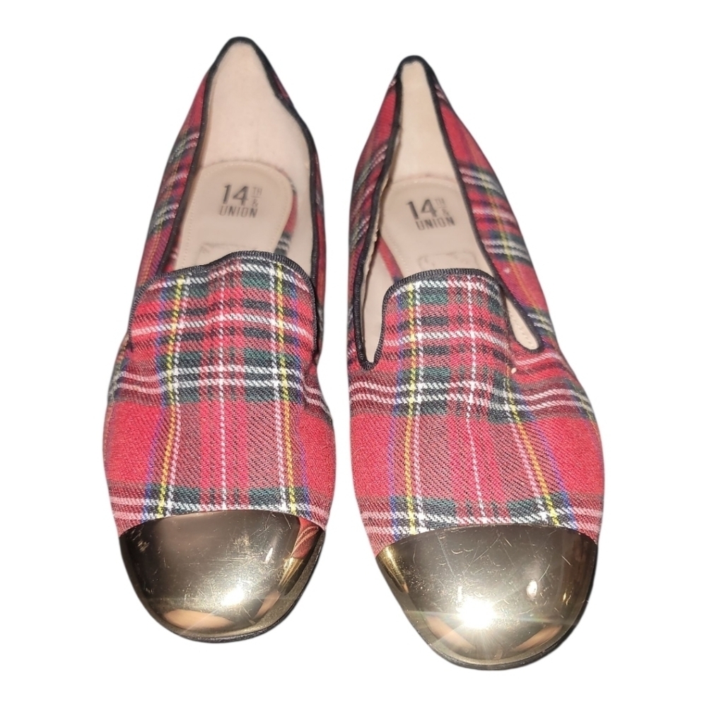 14th & union red tartan Plaid Loafers smoking slippers w Gold Toe 9.5 - Picture 4 of 4